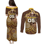 Custom Hawks Football Couples Matching Puletasi and Long Sleeve Button Shirt Aboriginal Dot Art Pattern