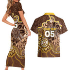 Custom Hawks Football Couples Matching Short Sleeve Bodycon Dress and Hawaiian Shirt Aboriginal Dot Art Pattern