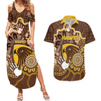 Custom Hawks Football Couples Matching Summer Maxi Dress and Hawaiian Shirt Aboriginal Dot Art Pattern