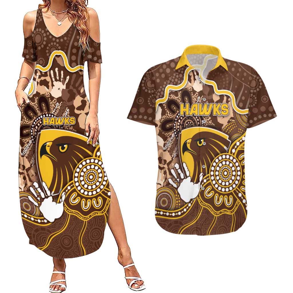Custom Hawks Football Couples Matching Summer Maxi Dress and Hawaiian Shirt Aboriginal Dot Art Pattern