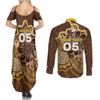 Custom Hawks Football Couples Matching Summer Maxi Dress and Long Sleeve Button Shirt Aboriginal Dot Art Pattern