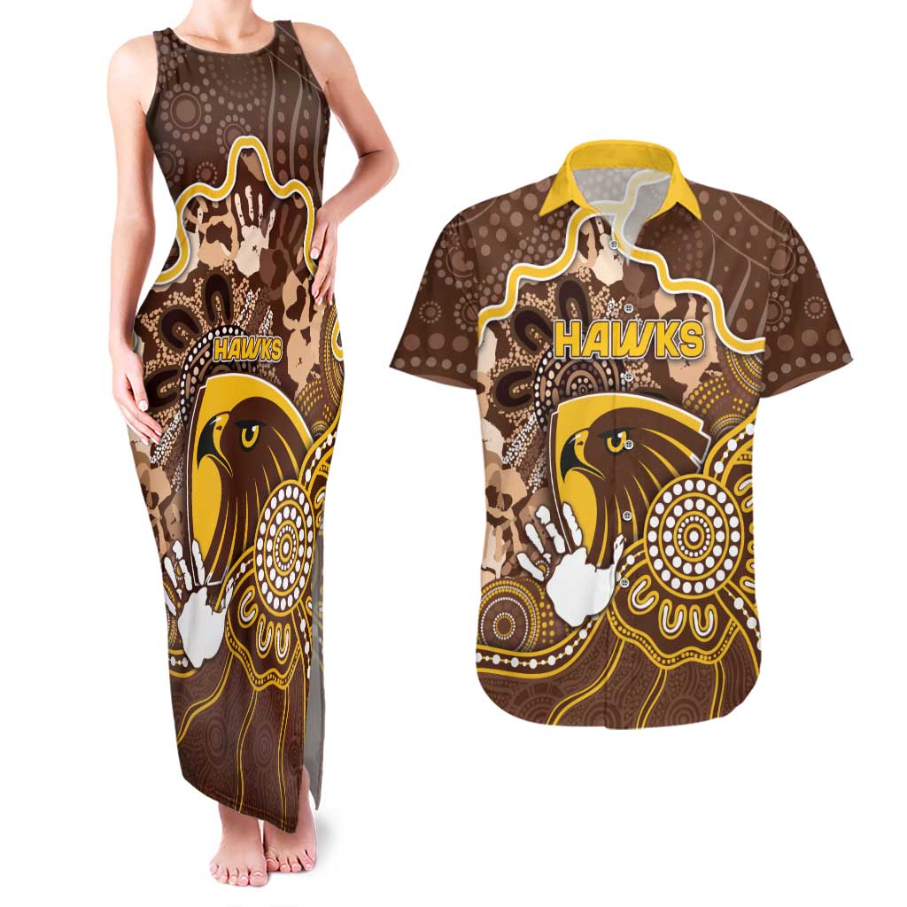 Custom Hawks Football Couples Matching Tank Maxi Dress and Hawaiian Shirt Aboriginal Dot Art Pattern