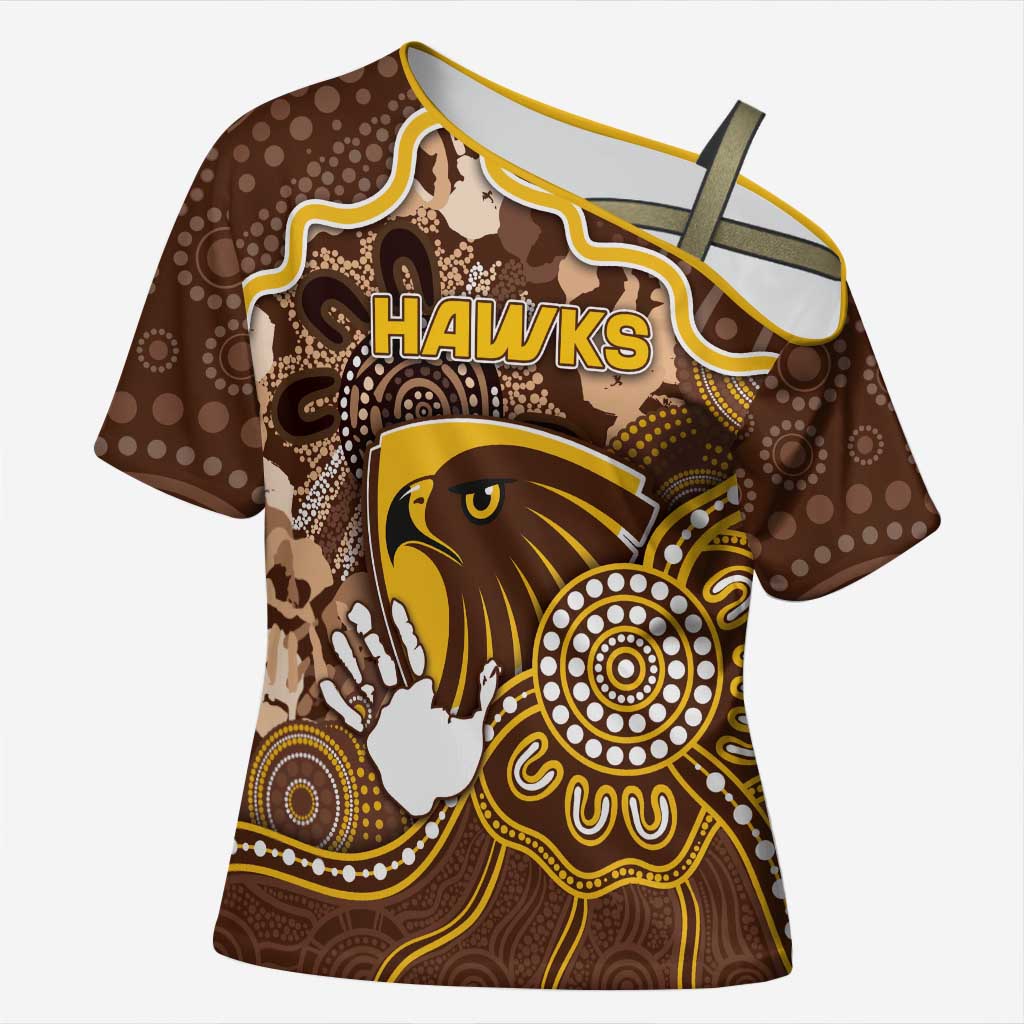 Custom Hawks Football Cross Shoulder Shirt Aboriginal Dot Art Pattern