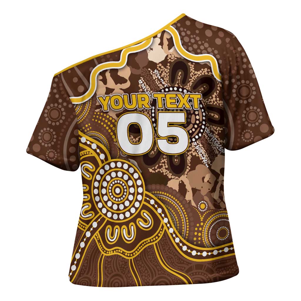 Custom Hawks Football Cross Shoulder Shirt Aboriginal Dot Art Pattern