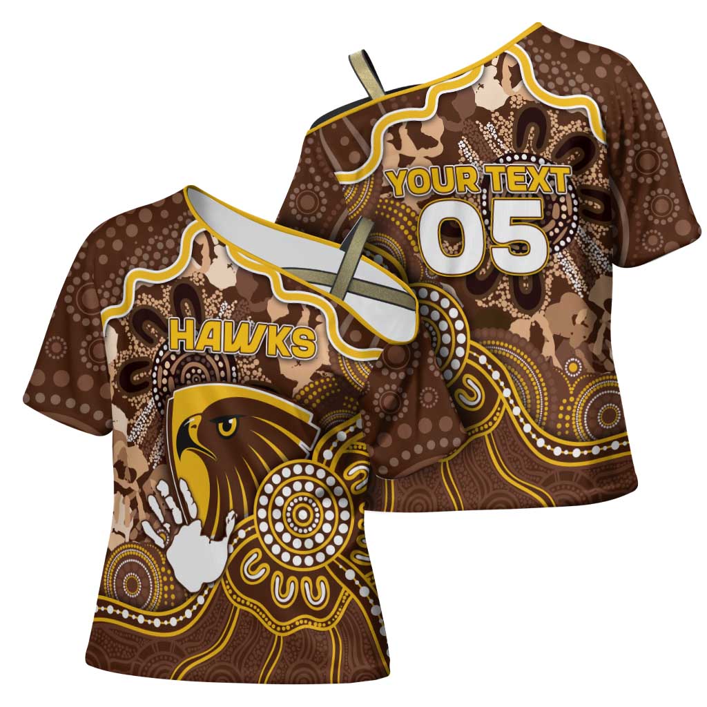 Custom Hawks Football Cross Shoulder Shirt Aboriginal Dot Art Pattern
