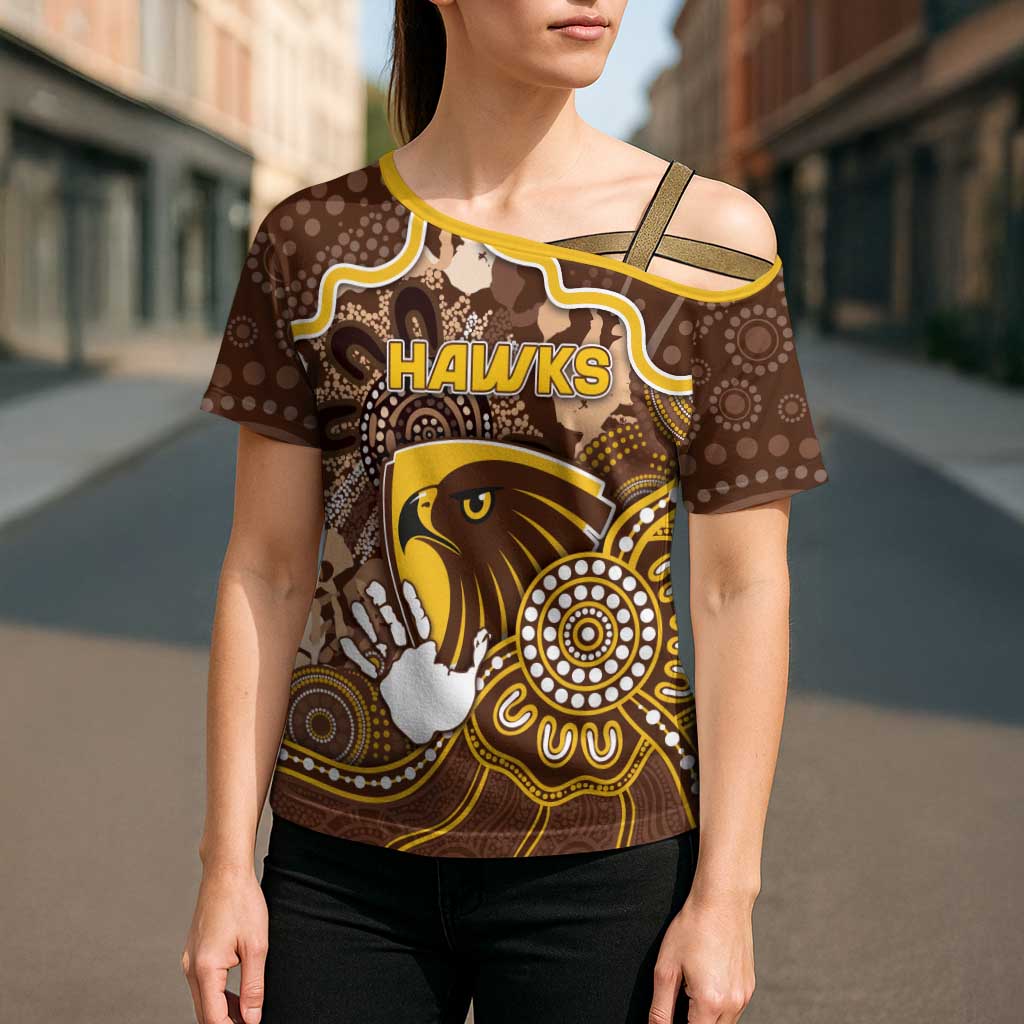 Custom Hawks Football Cross Shoulder Shirt Aboriginal Dot Art Pattern