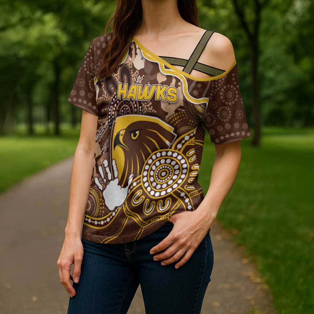 Custom Hawks Football Cross Shoulder Shirt Aboriginal Dot Art Pattern