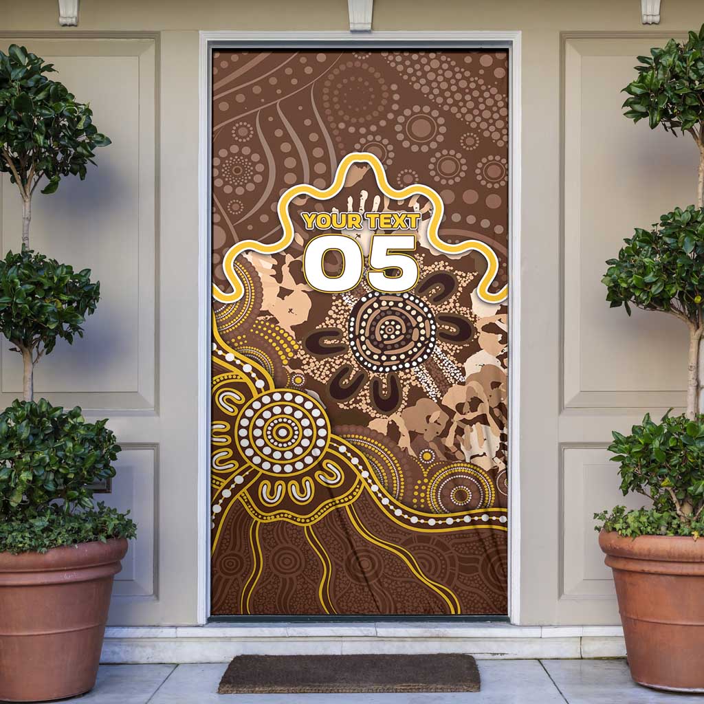 Custom Hawks Football Door Cover Aboriginal Dot Art Pattern