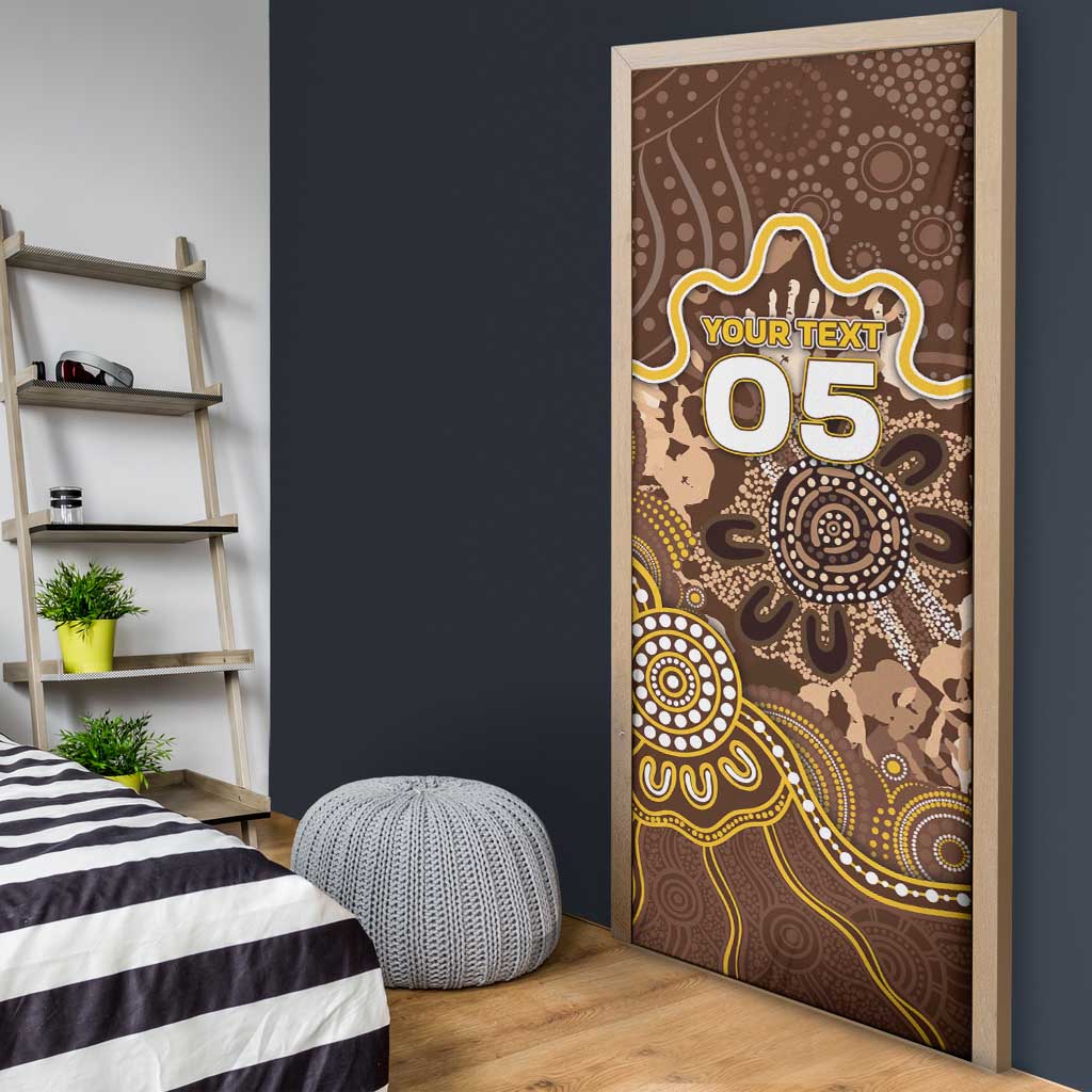 Custom Hawks Football Door Cover Aboriginal Dot Art Pattern