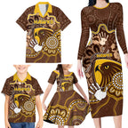 Custom Hawks Football Family Matching Long Sleeve Bodycon Dress and Hawaiian Shirt Aboriginal Dot Art Pattern