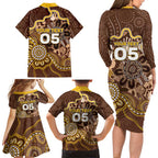 Custom Hawks Football Family Matching Long Sleeve Bodycon Dress and Hawaiian Shirt Aboriginal Dot Art Pattern