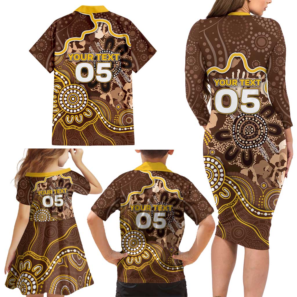 Custom Hawks Football Family Matching Long Sleeve Bodycon Dress and Hawaiian Shirt Aboriginal Dot Art Pattern