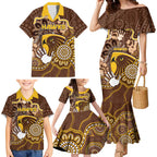 Custom Hawks Football Family Matching Mermaid Dress and Hawaiian Shirt Aboriginal Dot Art Pattern