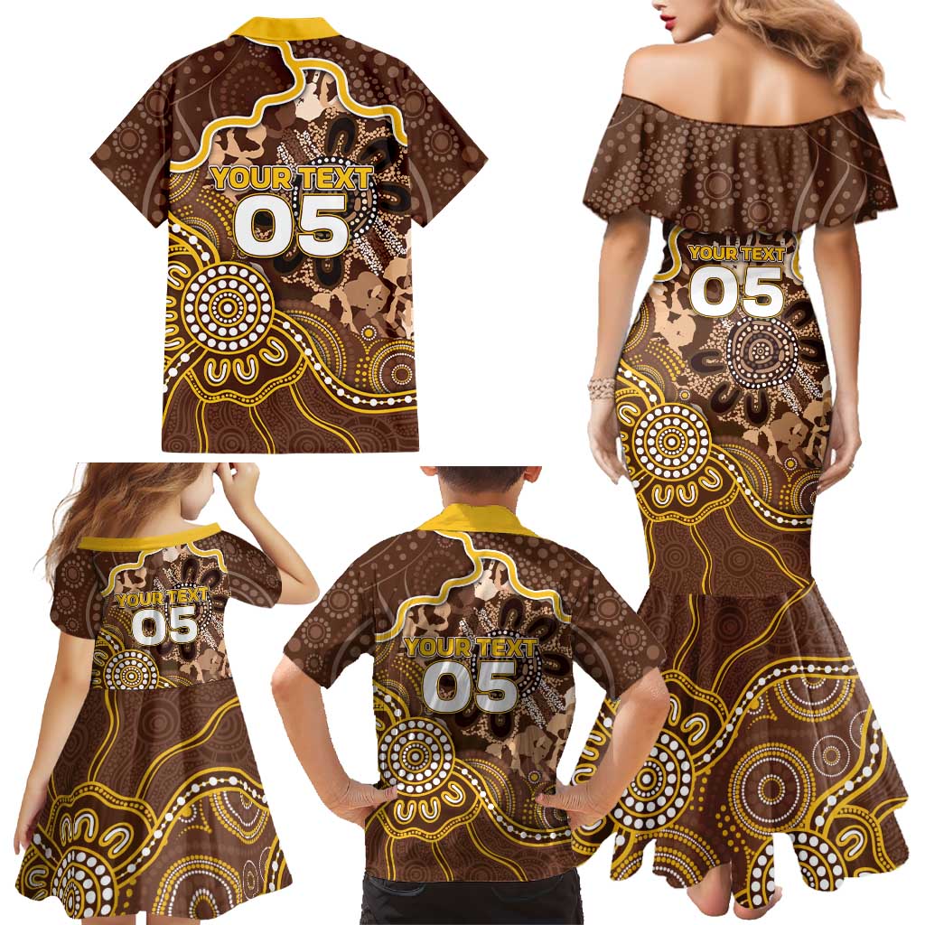 Custom Hawks Football Family Matching Mermaid Dress and Hawaiian Shirt Aboriginal Dot Art Pattern