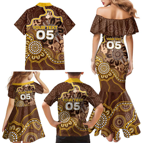 Custom Hawks Football Family Matching Mermaid Dress and Hawaiian Shirt Aboriginal Dot Art Pattern