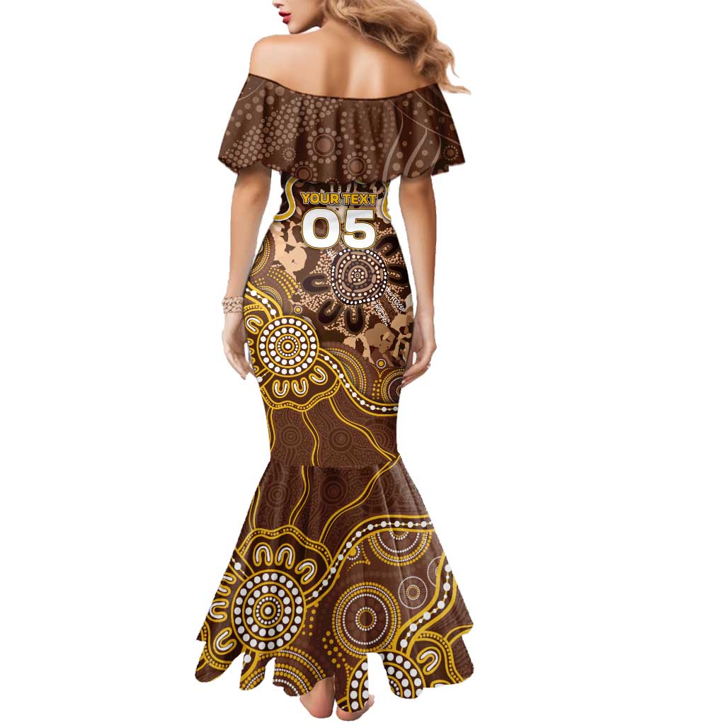 Custom Hawks Football Family Matching Mermaid Dress and Hawaiian Shirt Aboriginal Dot Art Pattern