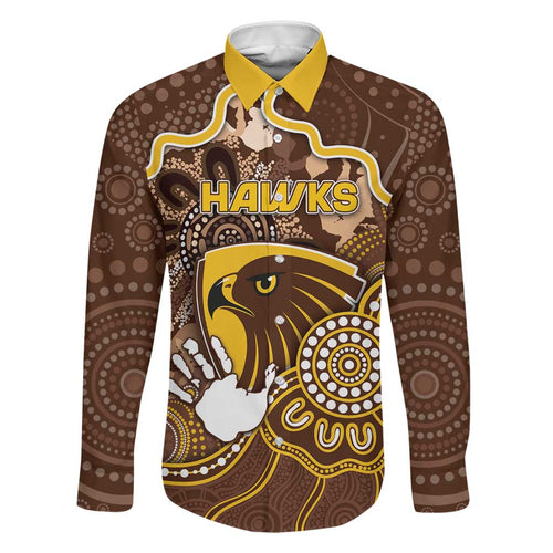 Custom Hawks Football Family Matching Off The Shoulder Long Sleeve Dress and Hawaiian Shirt Aboriginal Dot Art Pattern