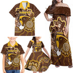 Custom Hawks Football Family Matching Off Shoulder Maxi Dress and Hawaiian Shirt Aboriginal Dot Art Pattern