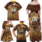 Custom Hawks Football Family Matching Off Shoulder Maxi Dress and Hawaiian Shirt Aboriginal Dot Art Pattern