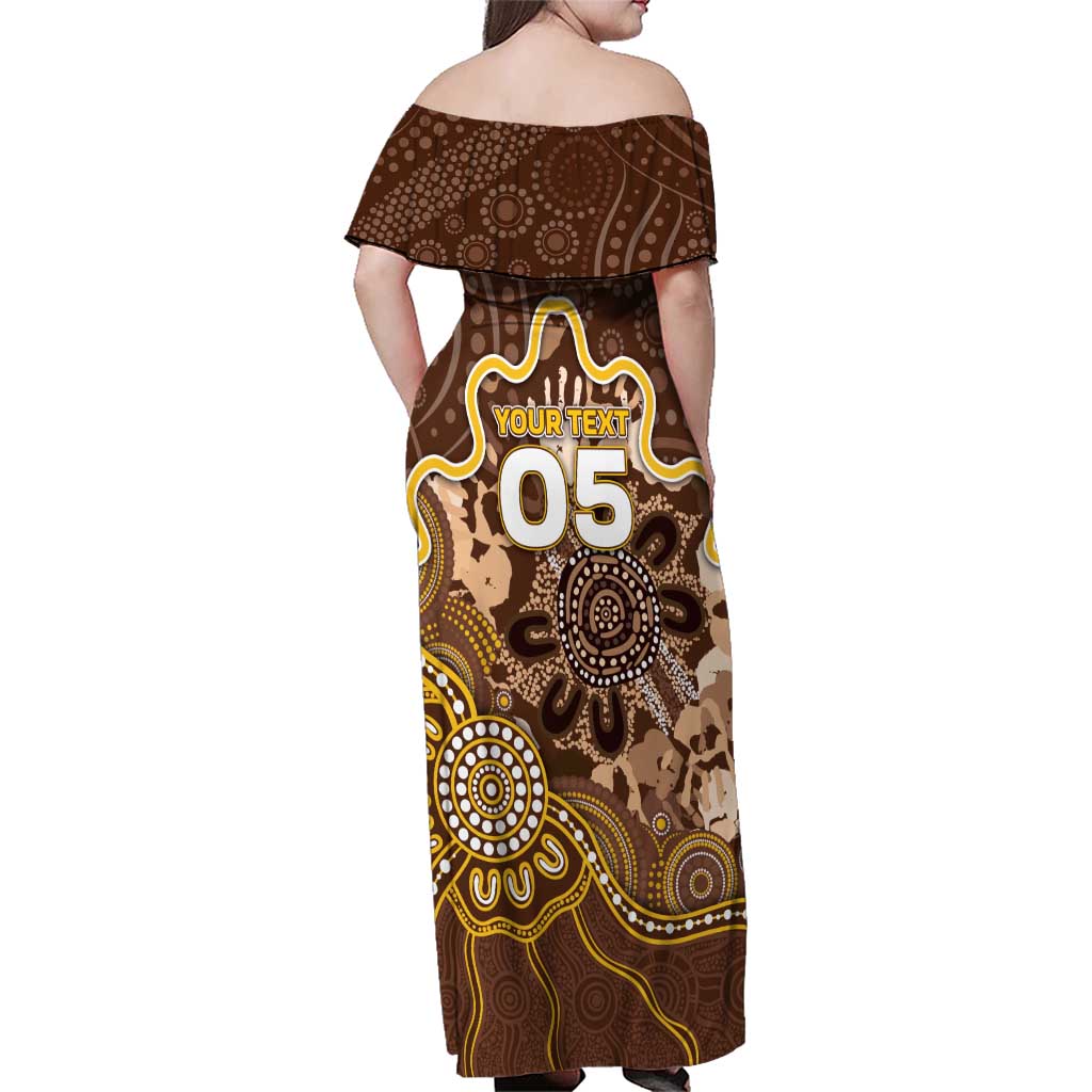 Custom Hawks Football Family Matching Off Shoulder Maxi Dress and Hawaiian Shirt Aboriginal Dot Art Pattern