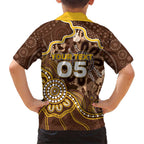Custom Hawks Football Family Matching Off Shoulder Short Dress and Hawaiian Shirt Aboriginal Dot Art Pattern