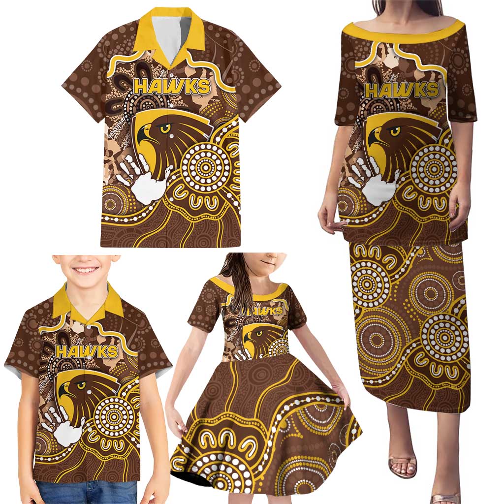 Custom Hawks Football Family Matching Puletasi and Hawaiian Shirt Aboriginal Dot Art Pattern