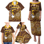 Custom Hawks Football Family Matching Puletasi and Hawaiian Shirt Aboriginal Dot Art Pattern