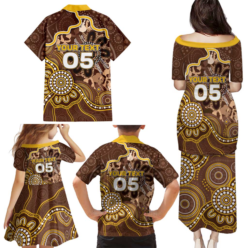 Custom Hawks Football Family Matching Puletasi and Hawaiian Shirt Aboriginal Dot Art Pattern