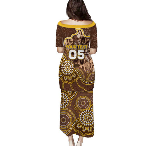 Custom Hawks Football Family Matching Puletasi and Hawaiian Shirt Aboriginal Dot Art Pattern