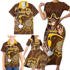 Custom Hawks Football Family Matching Short Sleeve Bodycon Dress and Hawaiian Shirt Aboriginal Dot Art Pattern
