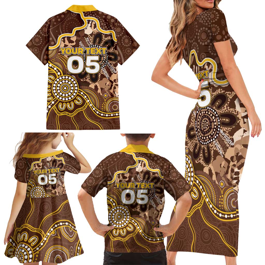 Custom Hawks Football Family Matching Short Sleeve Bodycon Dress and Hawaiian Shirt Aboriginal Dot Art Pattern