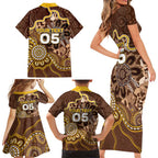 Custom Hawks Football Family Matching Short Sleeve Bodycon Dress and Hawaiian Shirt Aboriginal Dot Art Pattern