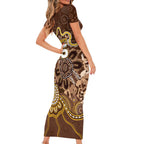 Custom Hawks Football Family Matching Short Sleeve Bodycon Dress and Hawaiian Shirt Aboriginal Dot Art Pattern