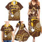 Custom Hawks Football Family Matching Summer Maxi Dress and Hawaiian Shirt Aboriginal Dot Art Pattern