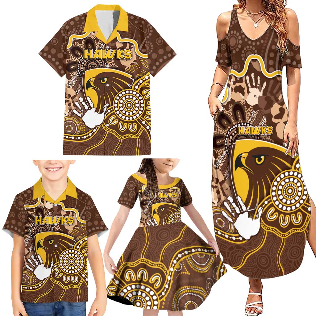 Custom Hawks Football Family Matching Summer Maxi Dress and Hawaiian Shirt Aboriginal Dot Art Pattern