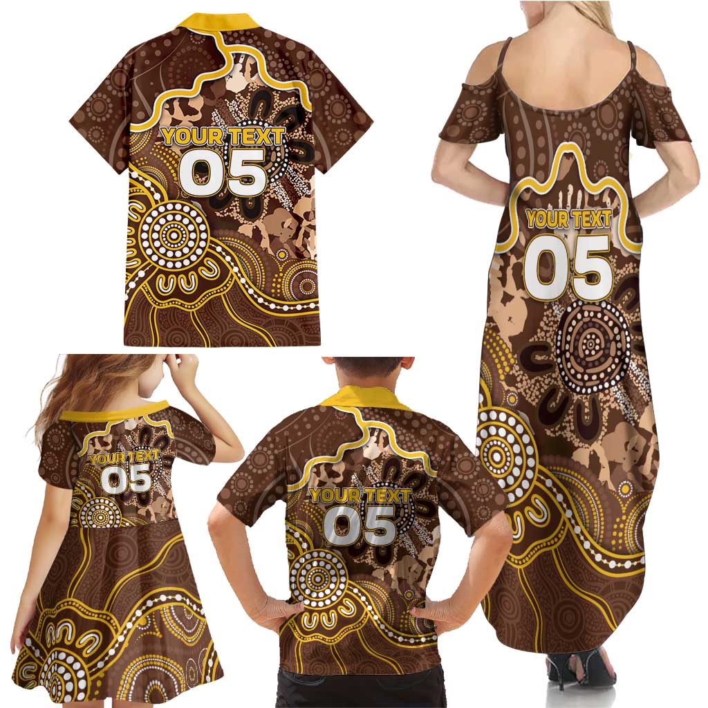 Custom Hawks Football Family Matching Summer Maxi Dress and Hawaiian Shirt Aboriginal Dot Art Pattern