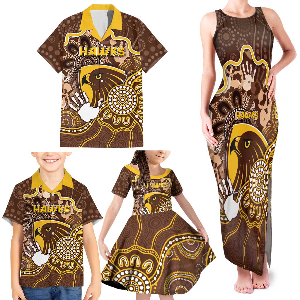 Custom Hawks Football Family Matching Tank Maxi Dress and Hawaiian Shirt Aboriginal Dot Art Pattern