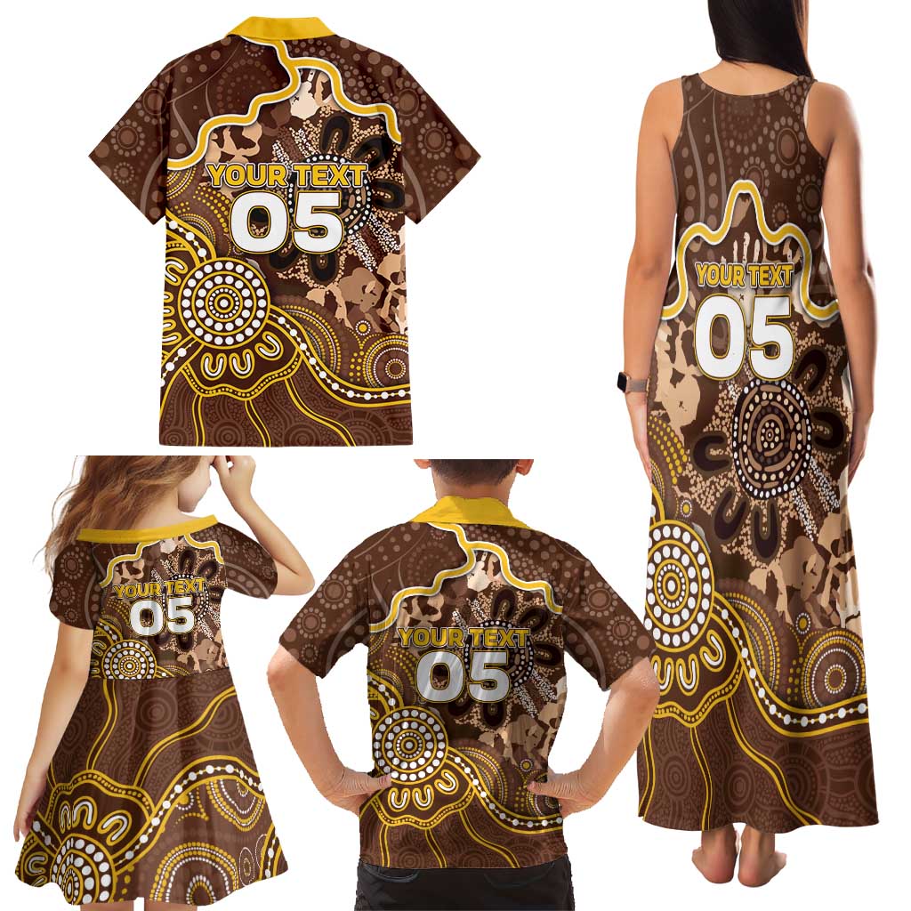 Custom Hawks Football Family Matching Tank Maxi Dress and Hawaiian Shirt Aboriginal Dot Art Pattern