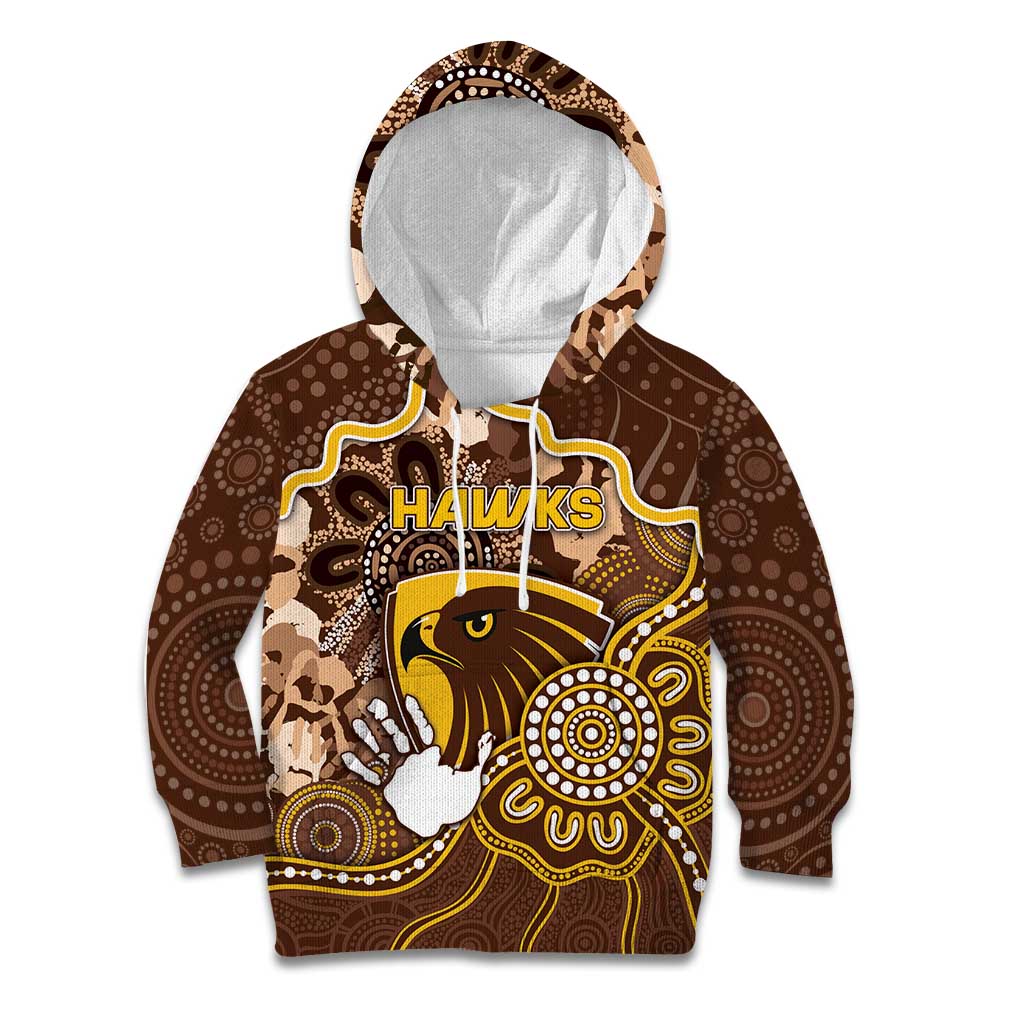 Custom Hawks Football Kid Hoodie Aboriginal Dot Art Pattern