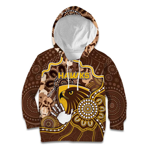 Custom Hawks Football Kid Hoodie Aboriginal Dot Art Pattern