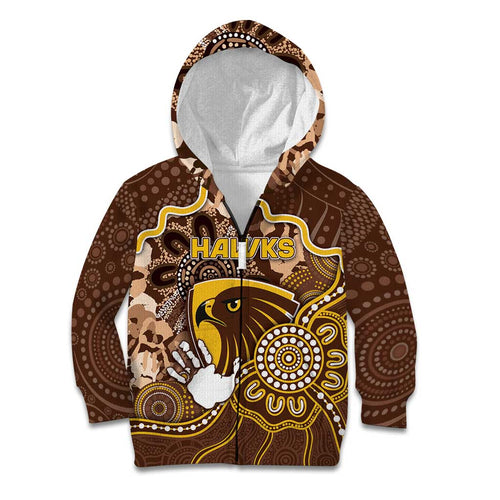 Custom Hawks Football Kid Hoodie Aboriginal Dot Art Pattern