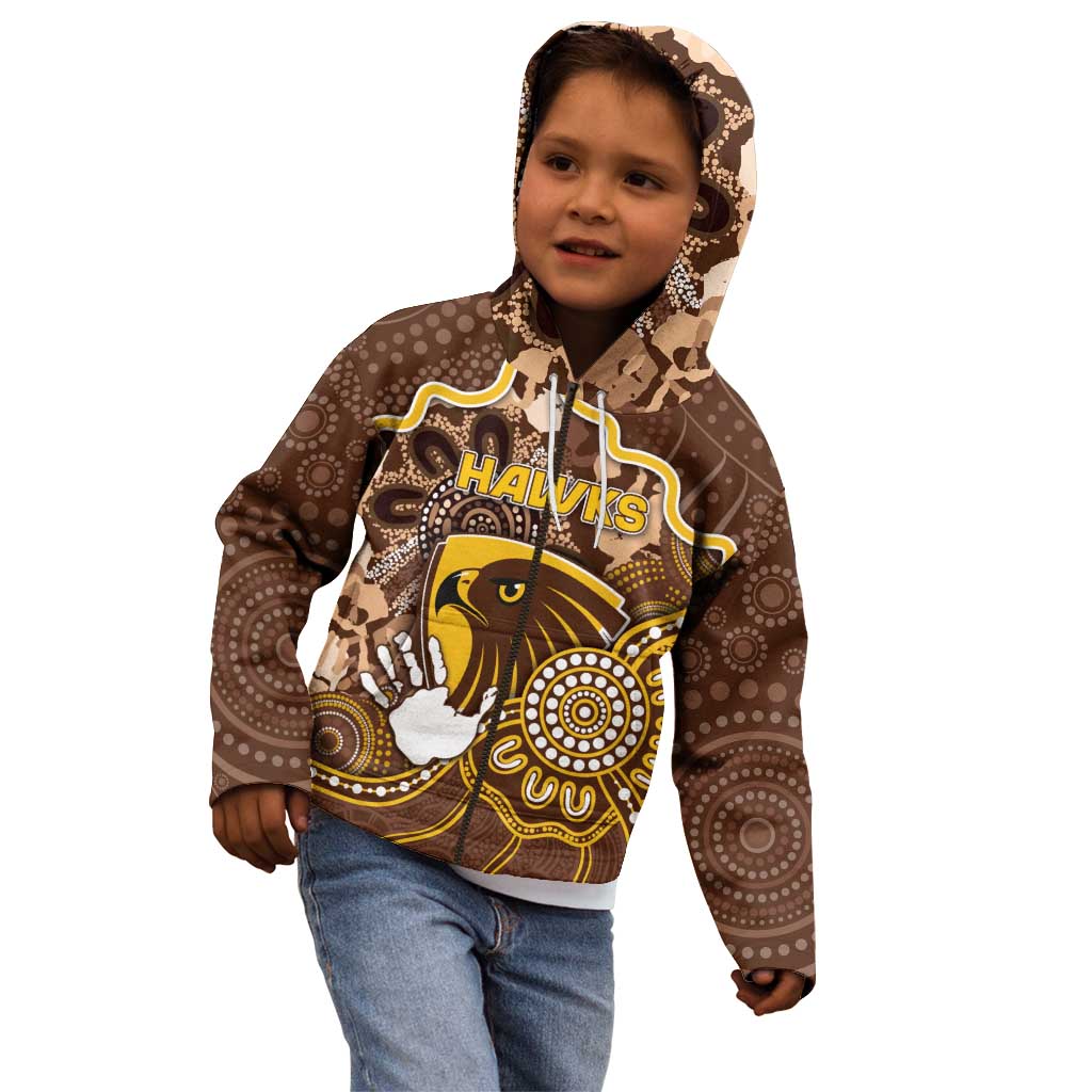 Custom Hawks Football Kid Hoodie Aboriginal Dot Art Pattern