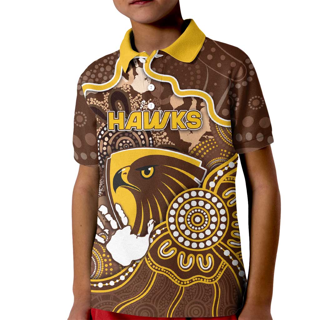 Custom Hawks Football Kid Polo Shirt Aboriginal Dot Art Pattern