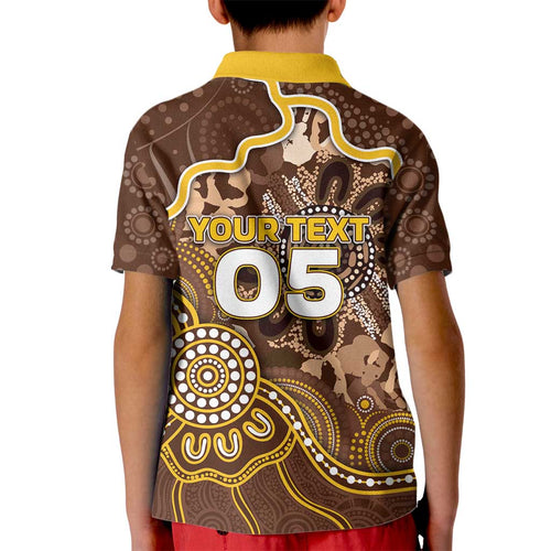 Custom Hawks Football Kid Polo Shirt Aboriginal Dot Art Pattern