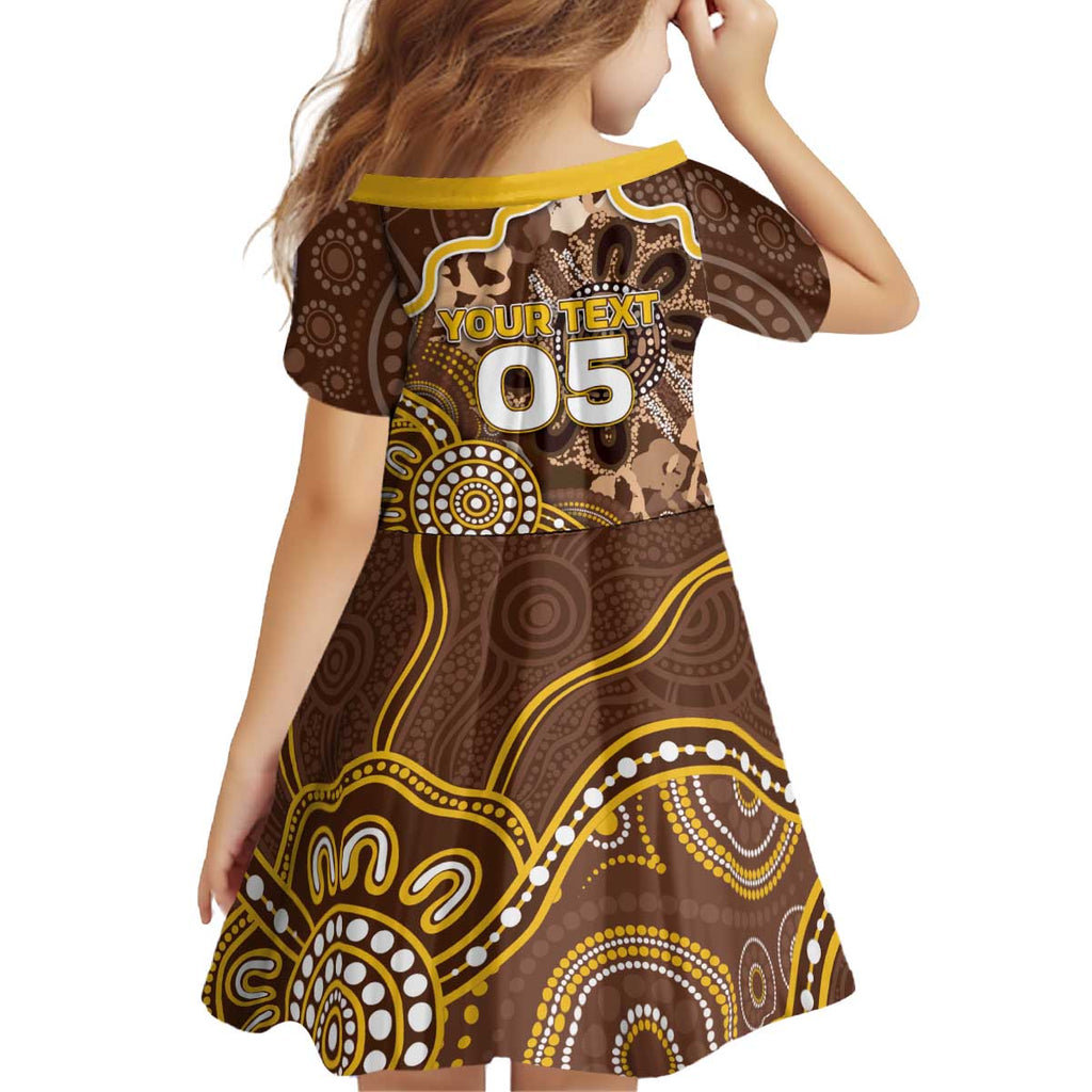 Custom Hawks Football Kid Short Sleeve Dress Aboriginal Dot Art Pattern