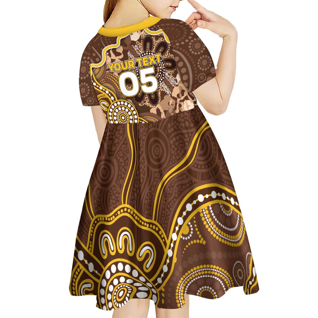 Custom Hawks Football Kid Short Sleeve Dress Aboriginal Dot Art Pattern