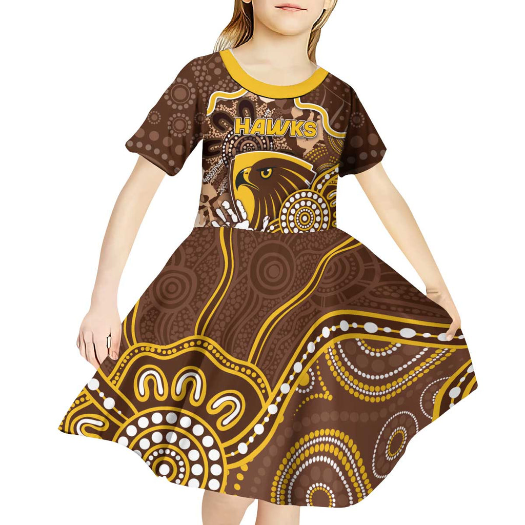 Custom Hawks Football Kid Short Sleeve Dress Aboriginal Dot Art Pattern