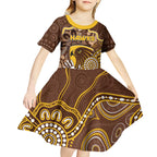 Custom Hawks Football Kid Short Sleeve Dress Aboriginal Dot Art Pattern