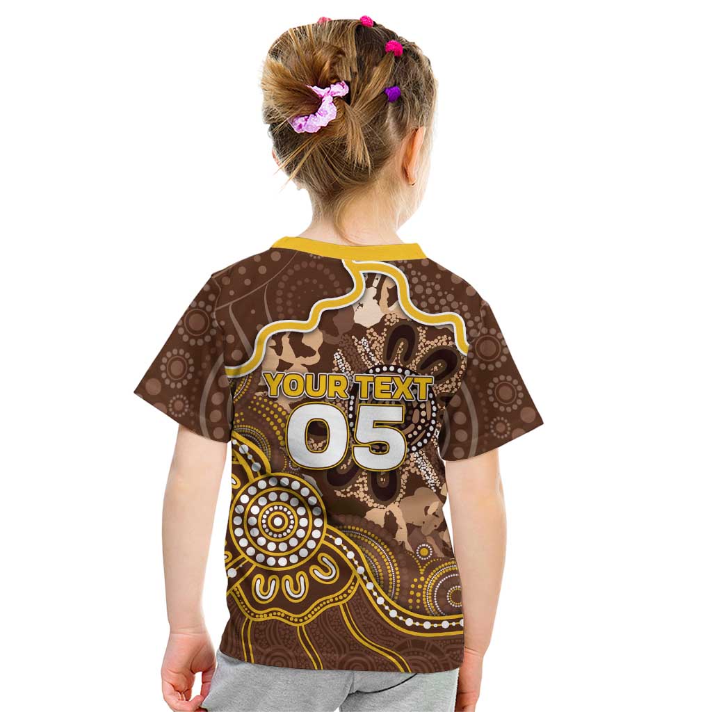 Custom Hawks Football Kid T Shirt Aboriginal Dot Art Pattern