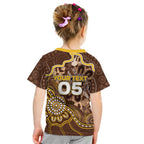 Custom Hawks Football Kid T Shirt Aboriginal Dot Art Pattern